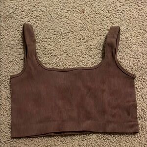 Ambiance Brown Ribbed Crop Tank Top